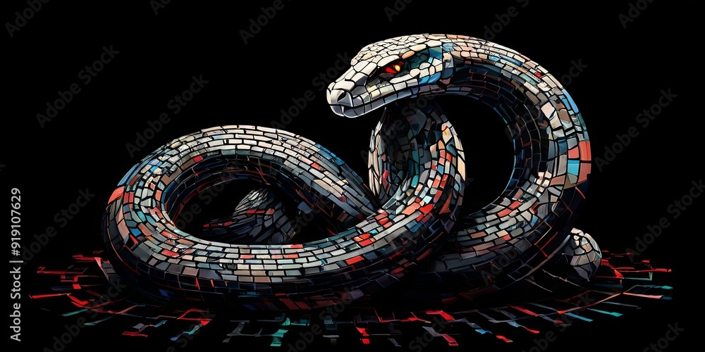 Obraz premium A snake made of bricks is laying on the ground