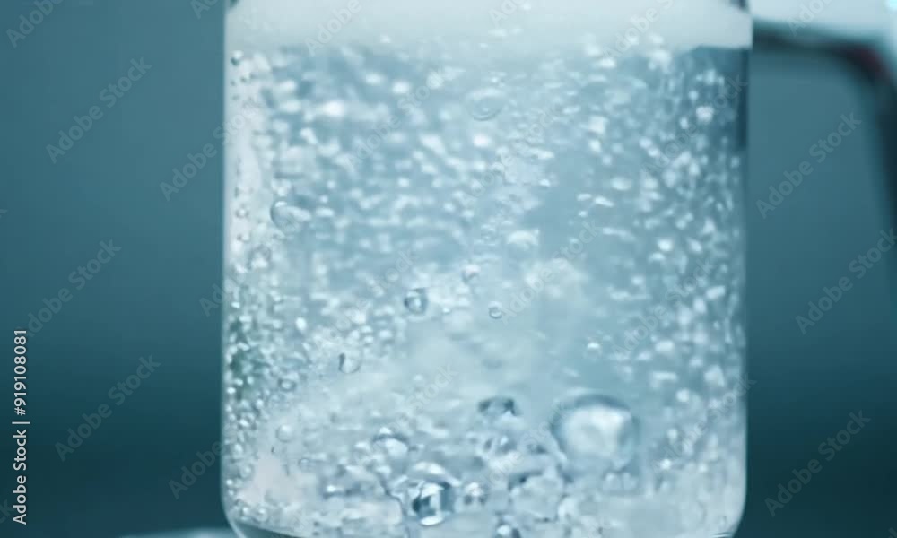 Boiling Water Bubbles: Close-up of water bubbling in a glass beaker, highlighting the intricate patterns of air bubbles, a mesmerizing abstract view of the natural phenomenon. Boiling Water Bubbles: Close-up of water bubbling in a glass beaker, highlighting the intricate patterns of air bubbles, a mesmerizing abstract view of the natural phenomenon.