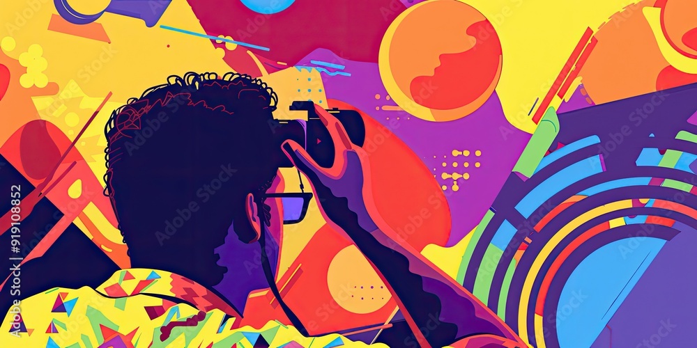 Silhouette of person taking a photo of colorful shapes. Silhouette of person taking a photo of colorful shapes.