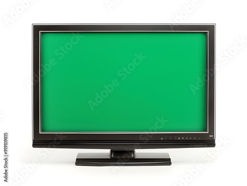 A blank green screen television set against a white background