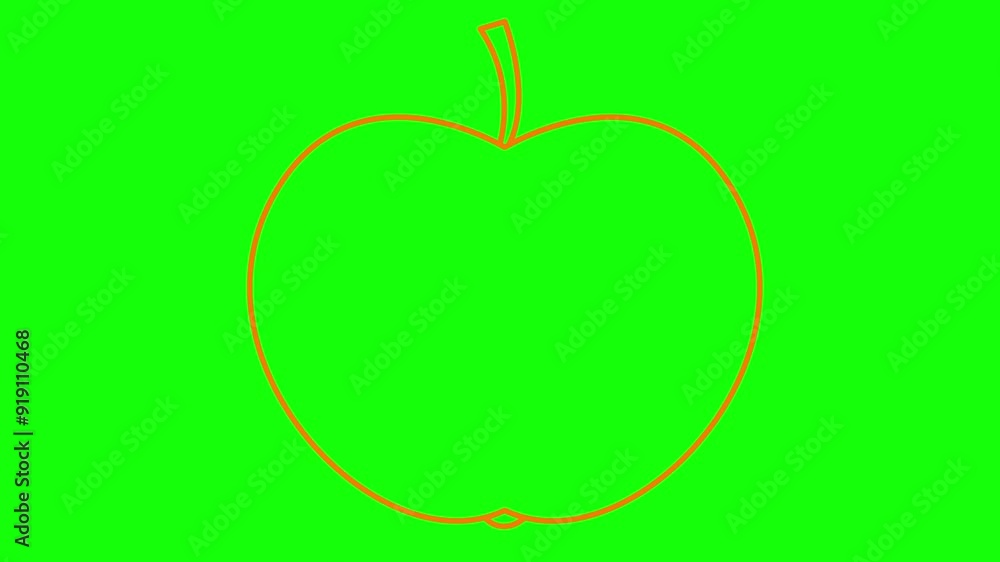 Animated orange linear apple is drawn. Line symbol of fruit. Concept of organic food, nutrition, harvest. Looped video. Vector illustration isolated on green background.
Animated orange linear apple is drawn. Line symbol of fruit. Concept of organic food, nutrition, harvest. Looped video. Vector illustration isolated on green background.