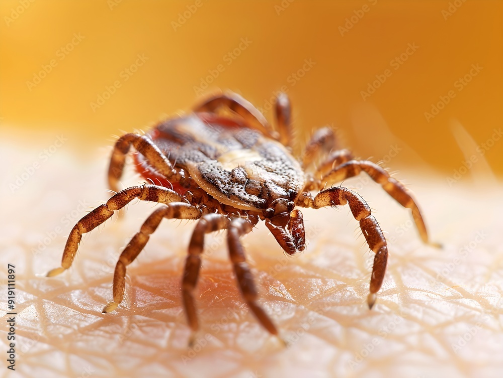 Close-up of a tick crawling on skin in natural light Close-up of a tick crawling on skin in natural light