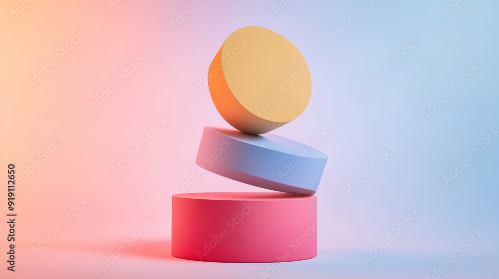 Abstract geometric shapes in harmonious alignment on a soft gradient background, conveying balance and symmetry. Abstract geometric shapes in harmonious alignment on a soft gradient background, conveying balance and symmetry.