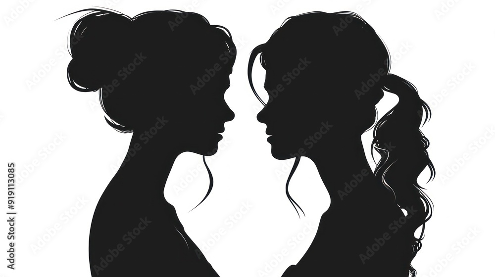 Two Female Silhouettes Facing Each Other Two Female Silhouettes Facing Each Other