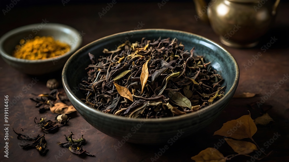 Aromatic Herbal Tea Blends in Rustic Bowl with Spices Aromatic Herbal Tea Blends in Rustic Bowl with Spices
