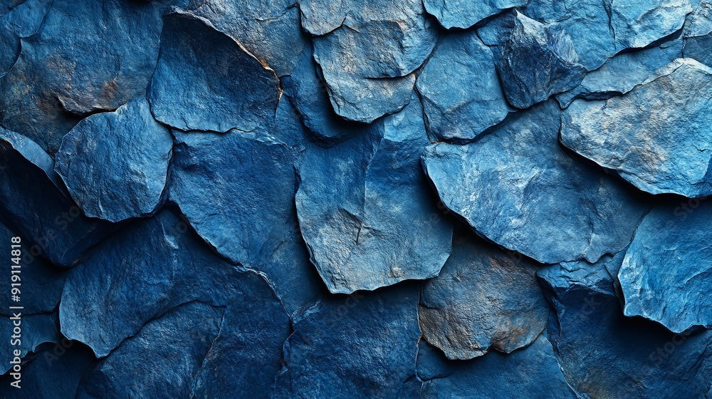 A blue rock wall with many different sized rocks A blue rock wall with many different sized rocks