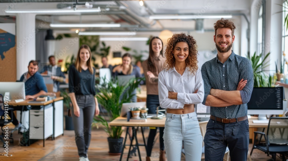 Diverse Team of Professionals Standing in Modern Office Diverse Team of Professionals Standing in Modern Office