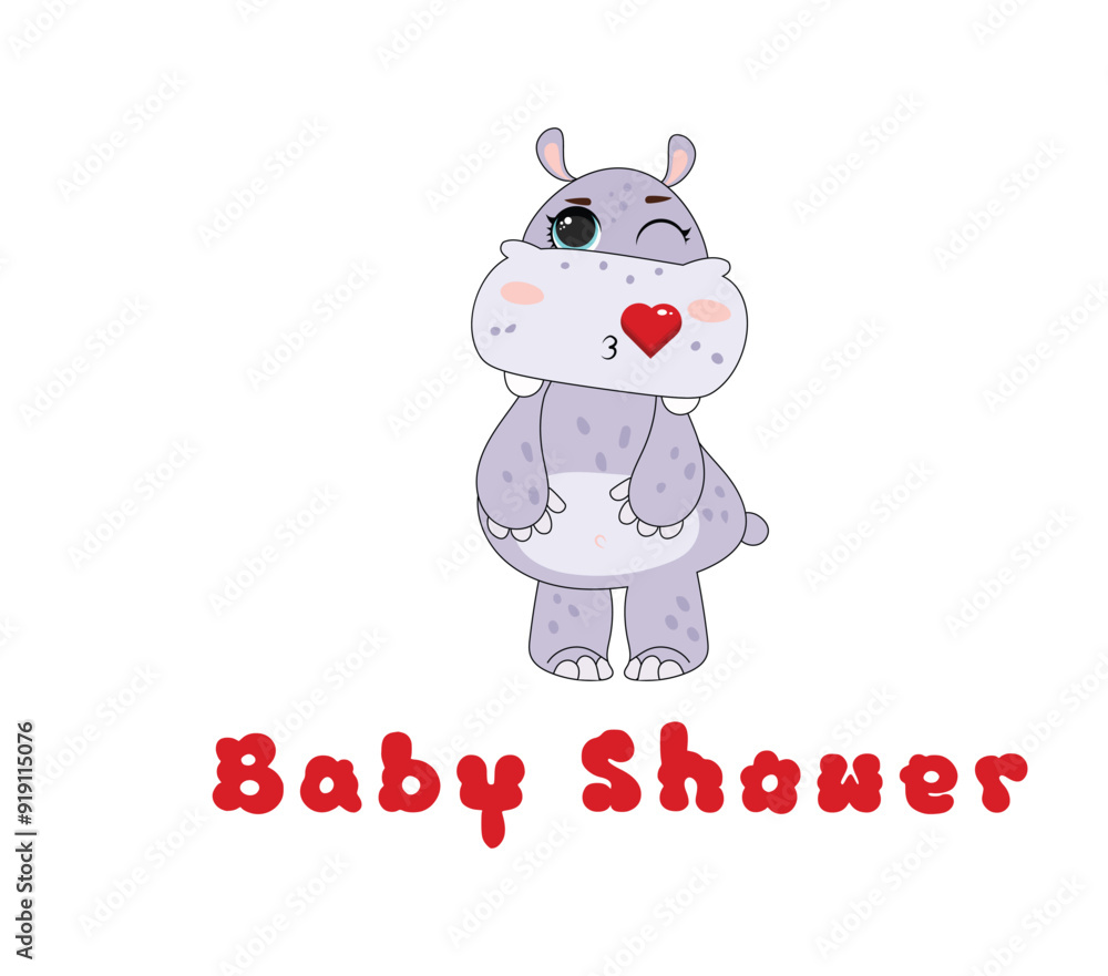 Cute hippopotamus for baby shower invitation card template Cute hippopotamus for baby shower invitation card template