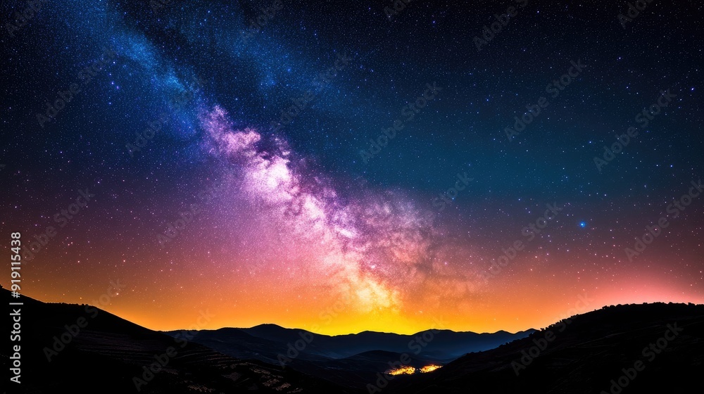Colorful milkyway galaxy night stars landscape Colorful milkyway galaxy night stars landscape