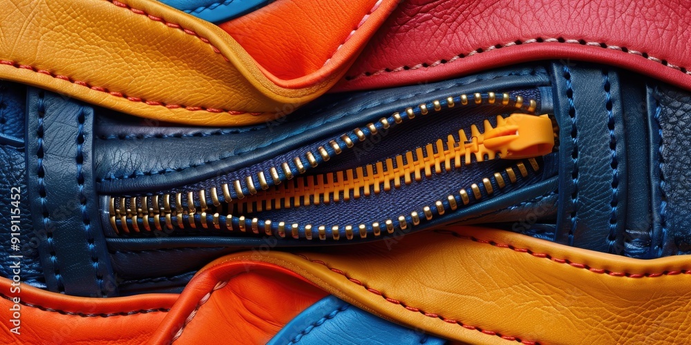 Close-up of colorful leather and zipper. Close-up of colorful leather and zipper.
