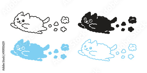 cat vector fluffy kitten jumping icon logo cloud calico neko cartoon pet doodle symbol isolated illustration design