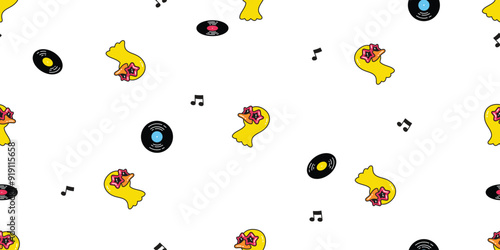 duck seamless pattern vinyl music note star sunglasses fancy chicken bird vector pet wrapping paper scarf isolated doodle cartoon animal farm tile wallpaper repeat background illustration design
