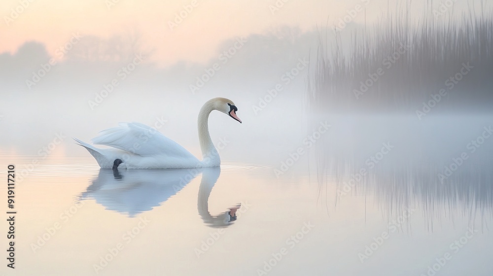 Fototapeta premium Graceful Swan Gliding on Reflective Water - Stunning Nature Photography