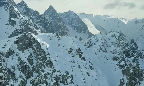 Aerial Footage of Snowy Mountain Peaks photo