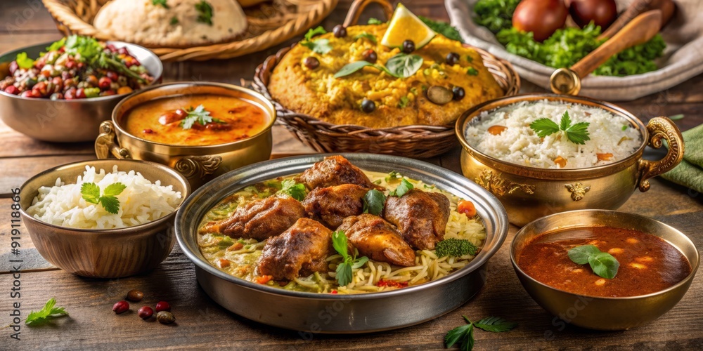 a 5 dimensional, high class, five Michelin star, pakistan cuisine dinner, professional food photography a 5 dimensional, high class, five Michelin star, pakistan cuisine dinner, professional food photography