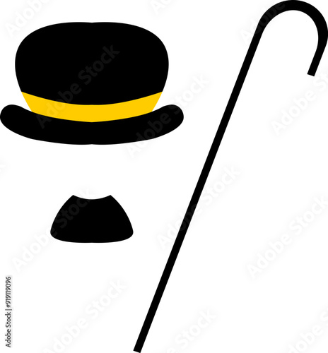 Top hat moustache and walking stick vector image or clipart