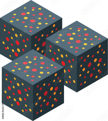 Three isometric cubes representing a digital mining platform extracting cryptocurrency using blockchain technology