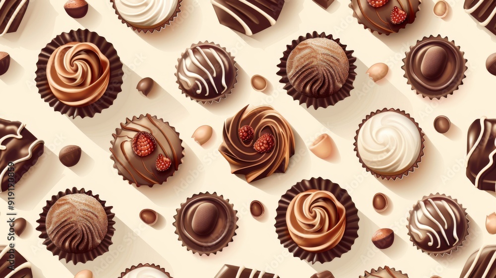 Cheerful seamless pattern of chocolate treats. Cheerful seamless pattern of chocolate treats.