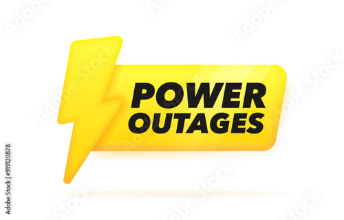 Power outages geometric badge in 3d style with lightning and glowing effect. Logo design. Vector illustration.
