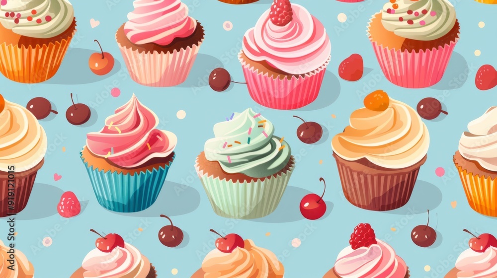 Cheerful seamless pattern of cupcakes and muffins. Cheerful seamless pattern of cupcakes and muffins.