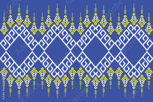 Fabric pixel abstract geometric pattern Thai stye design for clothing, fabric, background, wallpaper, wrapping, batik. Knitwear, Embroidery style. Aztec geometric art ornament print.