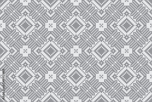 Fabric pixel abstract geometric pattern Thai stye design for clothing, fabric, background, wallpaper, wrapping, batik. Knitwear, Embroidery style. Aztec geometric art ornament print.