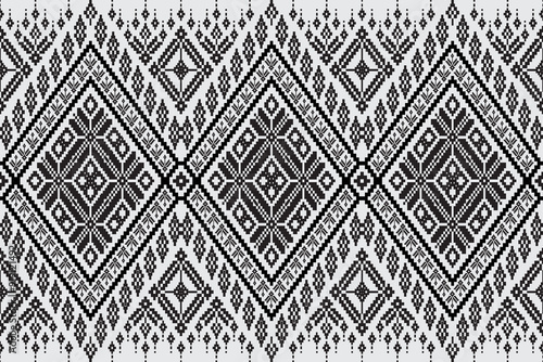 Fabric pixel abstract geometric pattern Thai stye design for clothing, fabric, background, wallpaper, wrapping, batik. Knitwear, Embroidery style. Aztec geometric art ornament print.