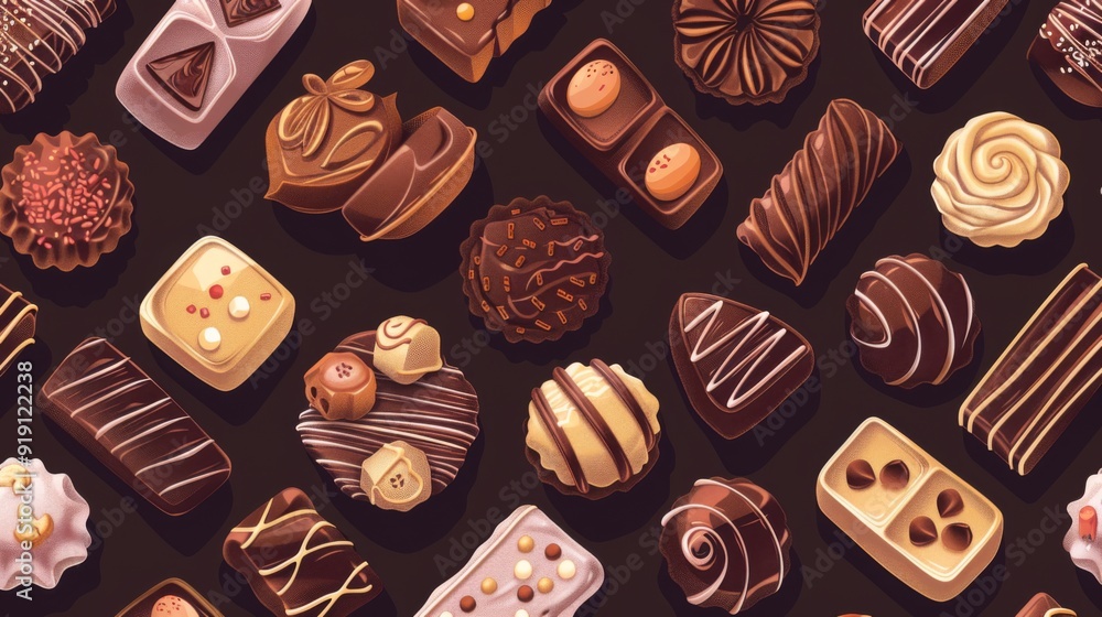 Delicate seamless pattern of assorted chocolates. Delicate seamless pattern of assorted chocolates.