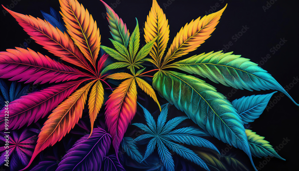 illustration of colorful marijuana leaves on dark background illustration of colorful marijuana leaves on dark background