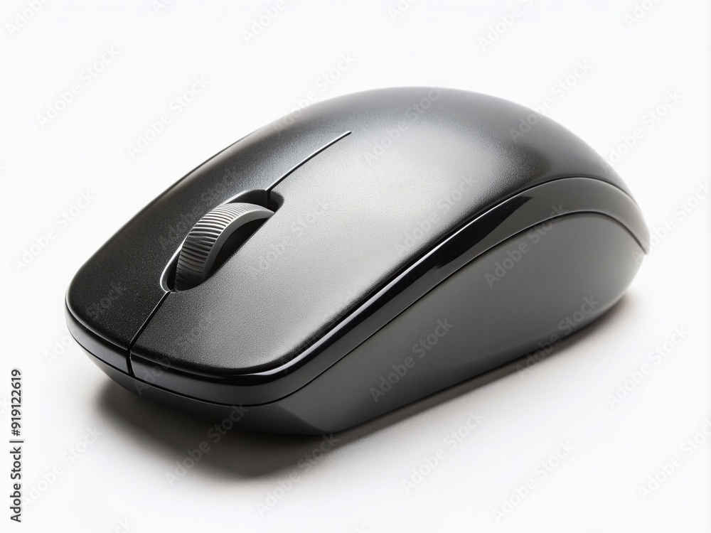 A solo black computer mouse stands out against a pristine white background, its sleek design and precise clicks waiting to navigate digital tasks with ease. A solo black computer mouse stands out against a pristine white background, its sleek design and precise clicks waiting to navigate digital tasks with ease.