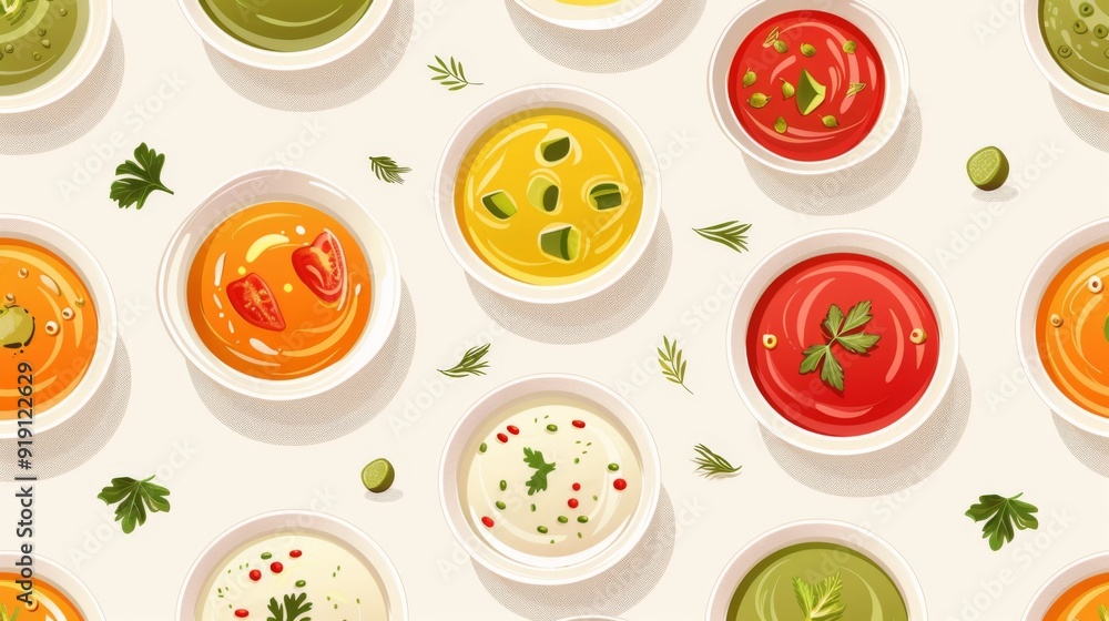 Delicate seamless pattern of gourmet soups. Delicate seamless pattern of gourmet soups.