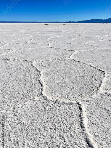 The surface of the salt marsh with a natural intricate pattern. Salinas Grandes, Jujuy province, Argentina photo