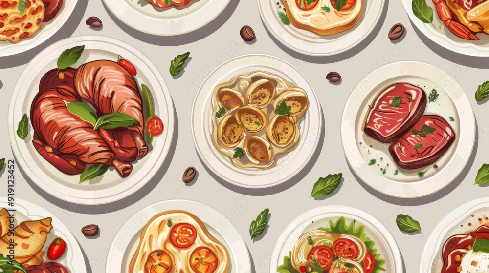 Elegant seamless pattern of main courses. Elegant seamless pattern of main courses.