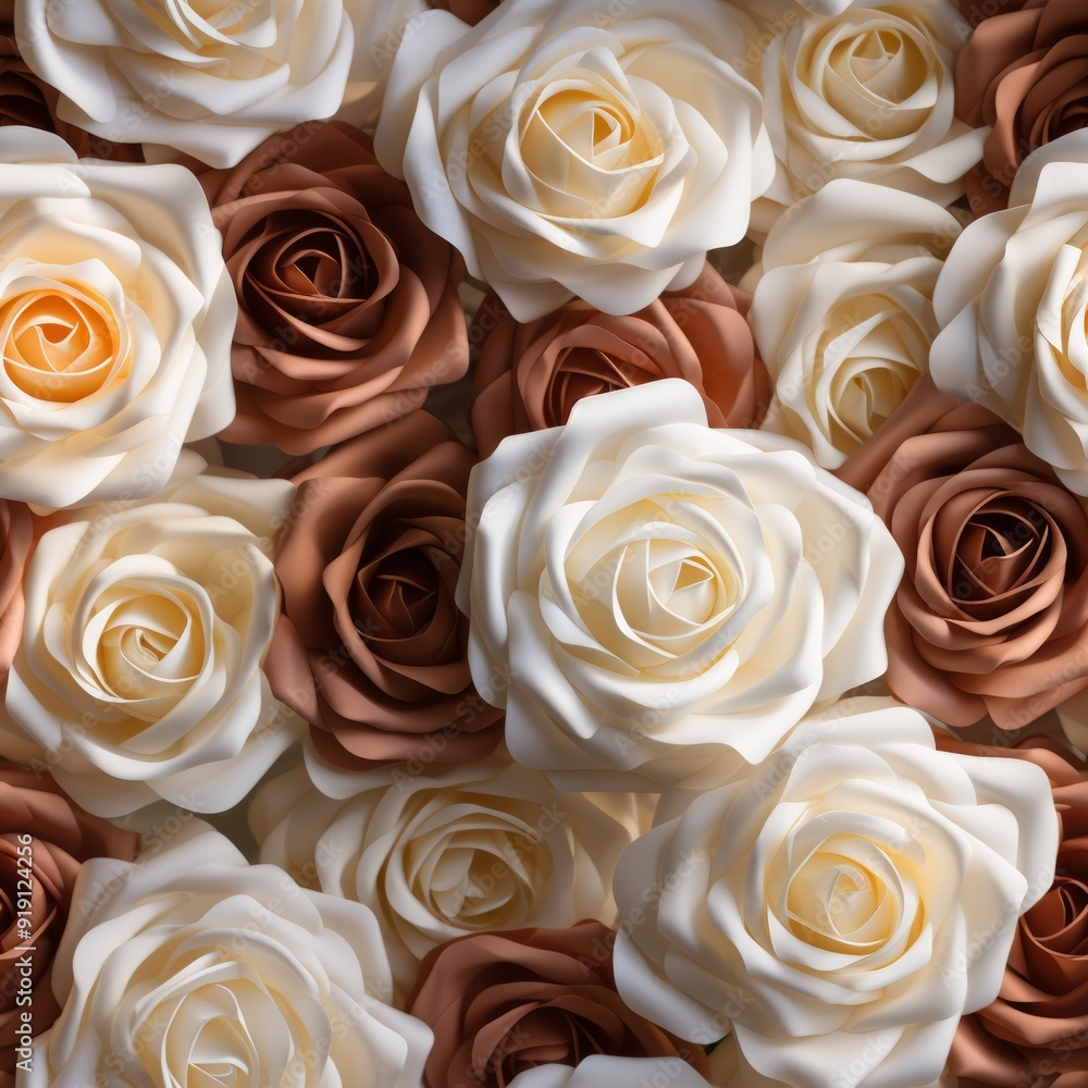 3D Roses in brown, yellow and white colors, floral background, Seamless Rose Pattern, Abstract Flowers 3D Roses in brown, yellow and white colors, floral background, Seamless Rose Pattern, Abstract Flowers