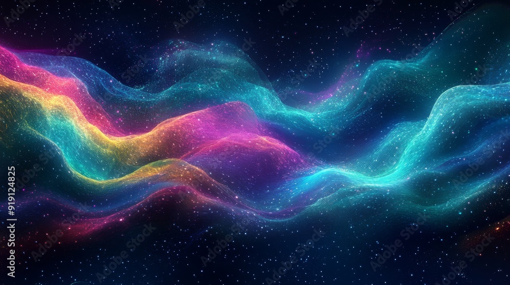 Abstract Colorful Wavy Lines with Sparkling Dust in Dark Space Abstract Colorful Wavy Lines with Sparkling Dust in Dark Space