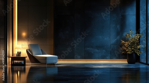 Empty elegant dark room at night with copy space