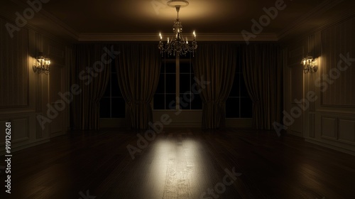 Empty elegant dark room at night with copy space