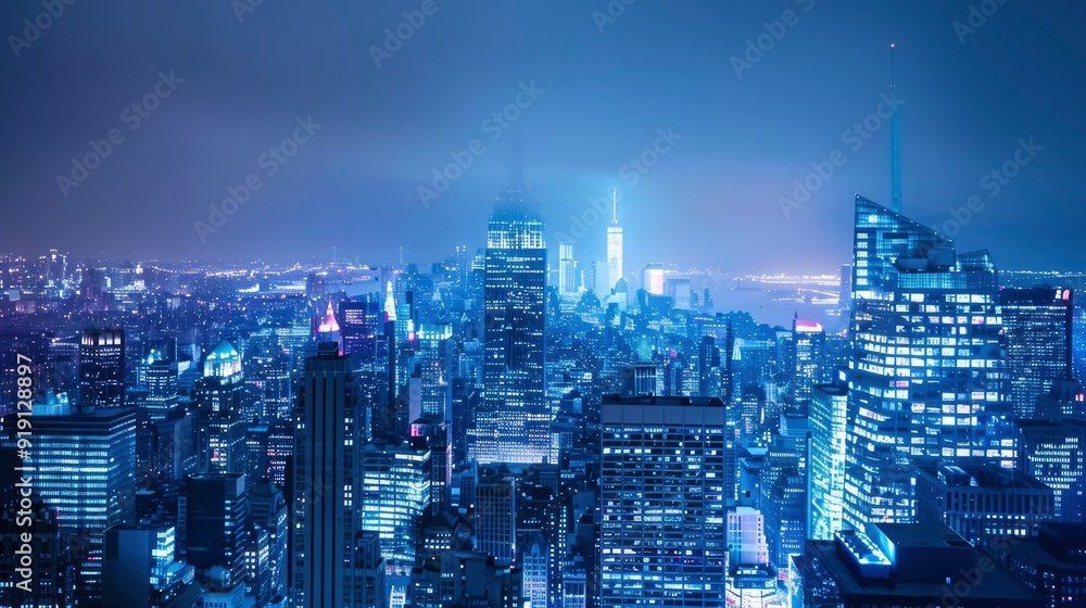 big city at night with skyscrapers, blue and realistic with generative ai big city at night with skyscrapers, blue and realistic with generative ai
