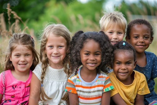 A group of children are smiling and posing for a picture, generative ai.