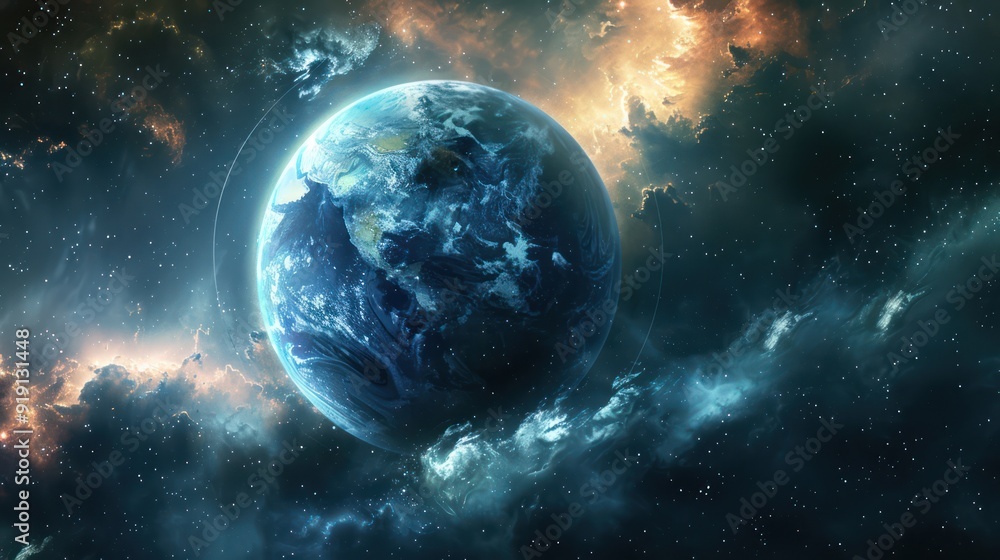 Obraz premium Earth from Space Surrounded by Nebulas and Stars