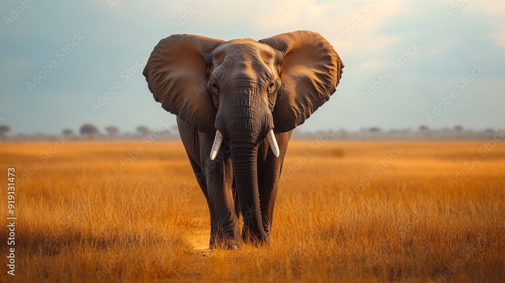 Obraz premium Majestic Elephant Strolling Through African Savanna - Stunning Wildlife Photo