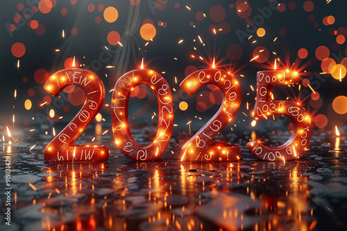 2025-Happy New Year Text 2025 3D text