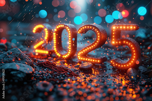 2025-Happy New Year Text 2025 3D text