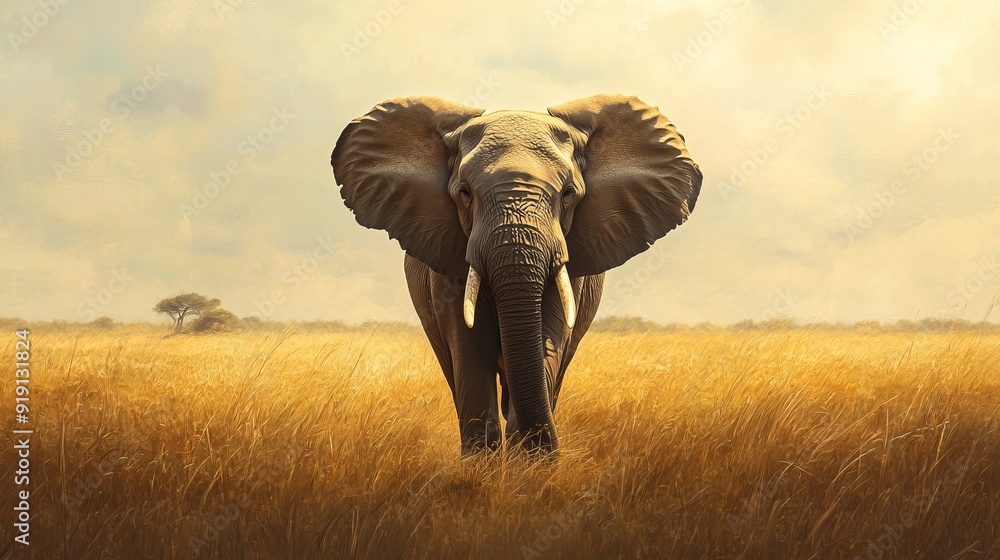 Naklejka premium Majestic Elephant Strolling Across the African Savanna