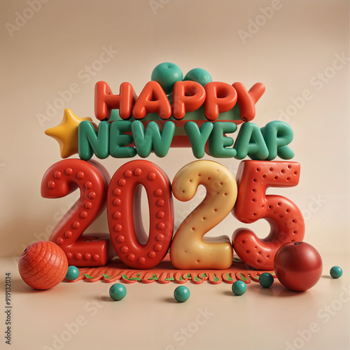 2025-Happy New Year Text 2025 3D text
