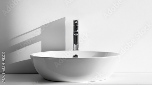 Sleek white washbasin with chrome faucet in a minimalist modern bathroom