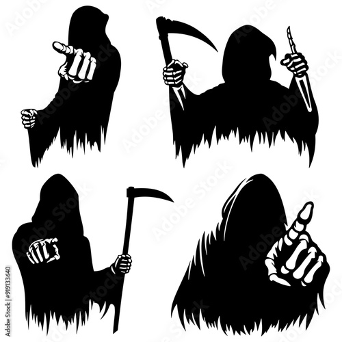 Vector, Grim Reaper silhouette Death mascot holding a scythe