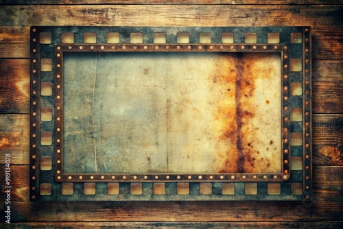 A worn, rectangular 120mm film frame with torn edges, vintage retro aesthetic, and subtle texture, evoking nostalgia and forgotten memories. photo