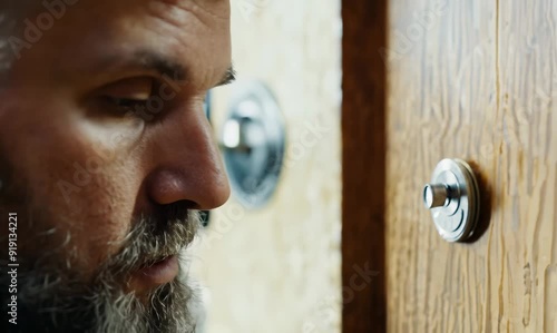 Close-up of a Locksmith Examining a Door Lock