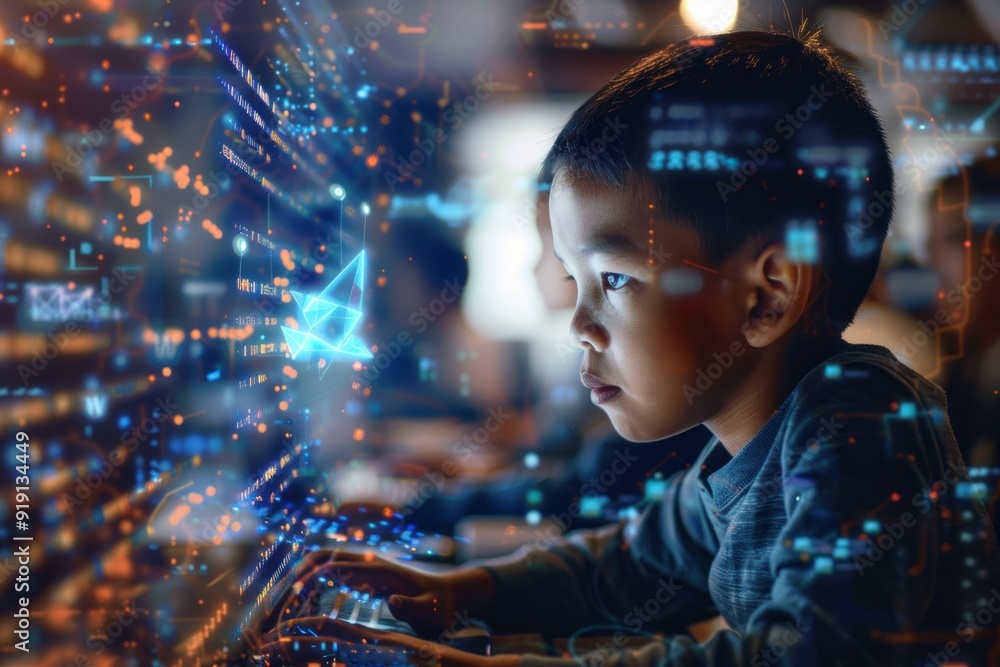 Naklejka premium Education, Future Technology Innovation for Students and Students Learning, Artificial Intelligence System